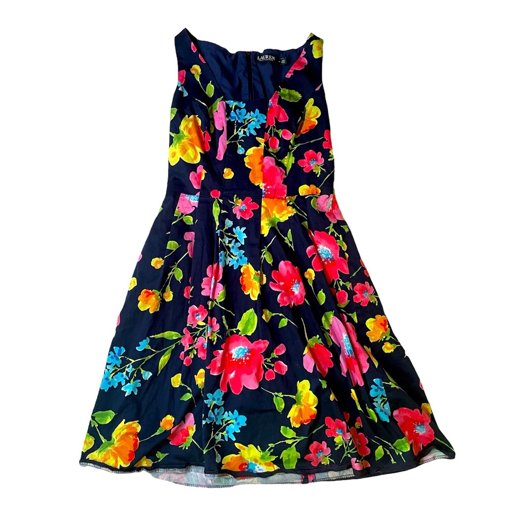 Ralph Lauren - Navy A Line Floral Print Dress